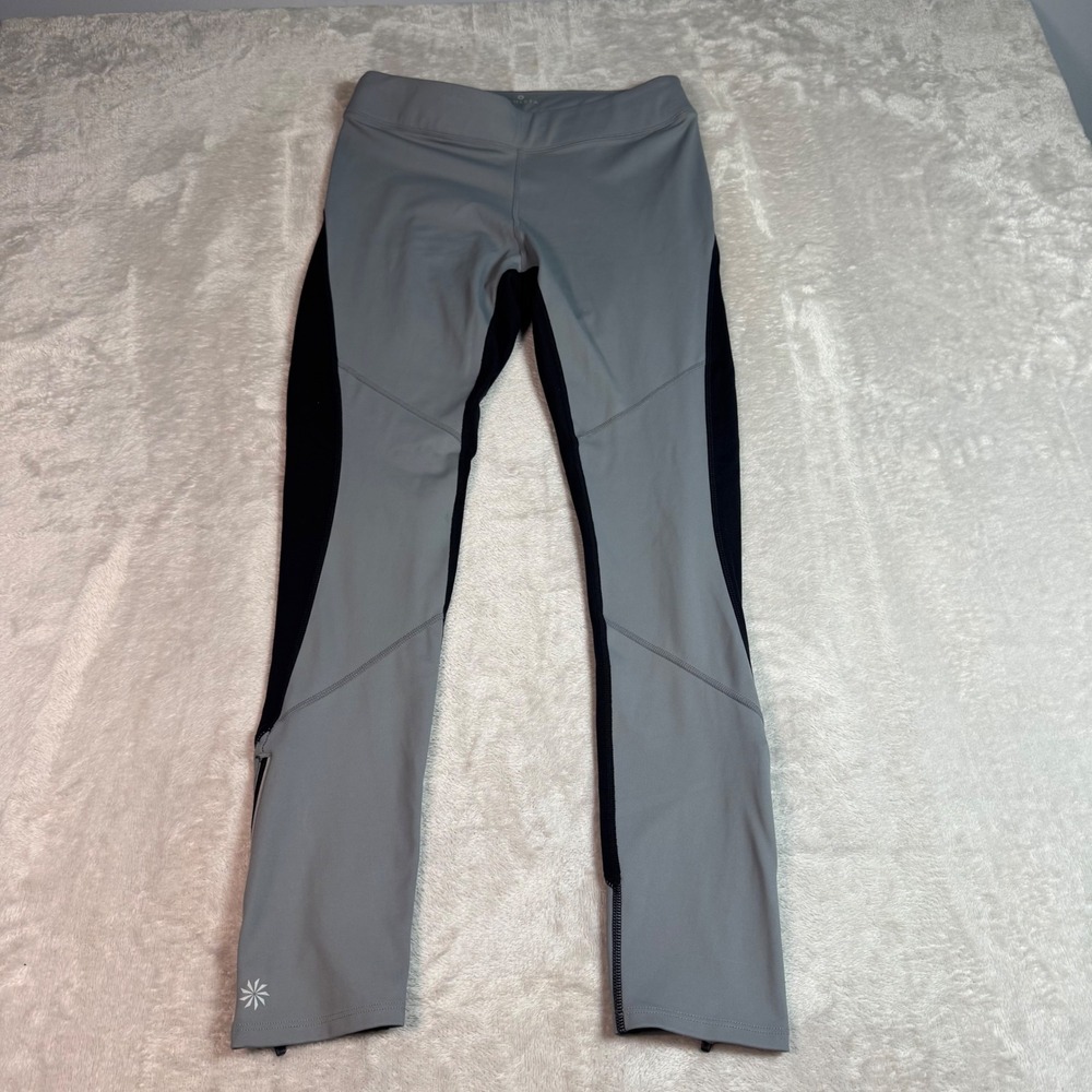 Athleta Womens Gray Black Colorblock Ankle Zip Running Leggings Small